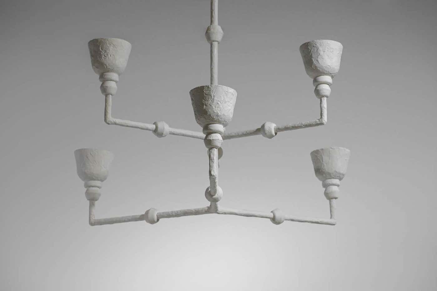 Large Modern French Plaster Chandelier in the Giacometti Style, G337