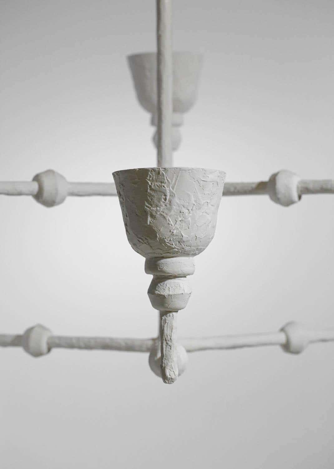 Large Modern French Plaster Chandelier in the Giacometti Style, G337