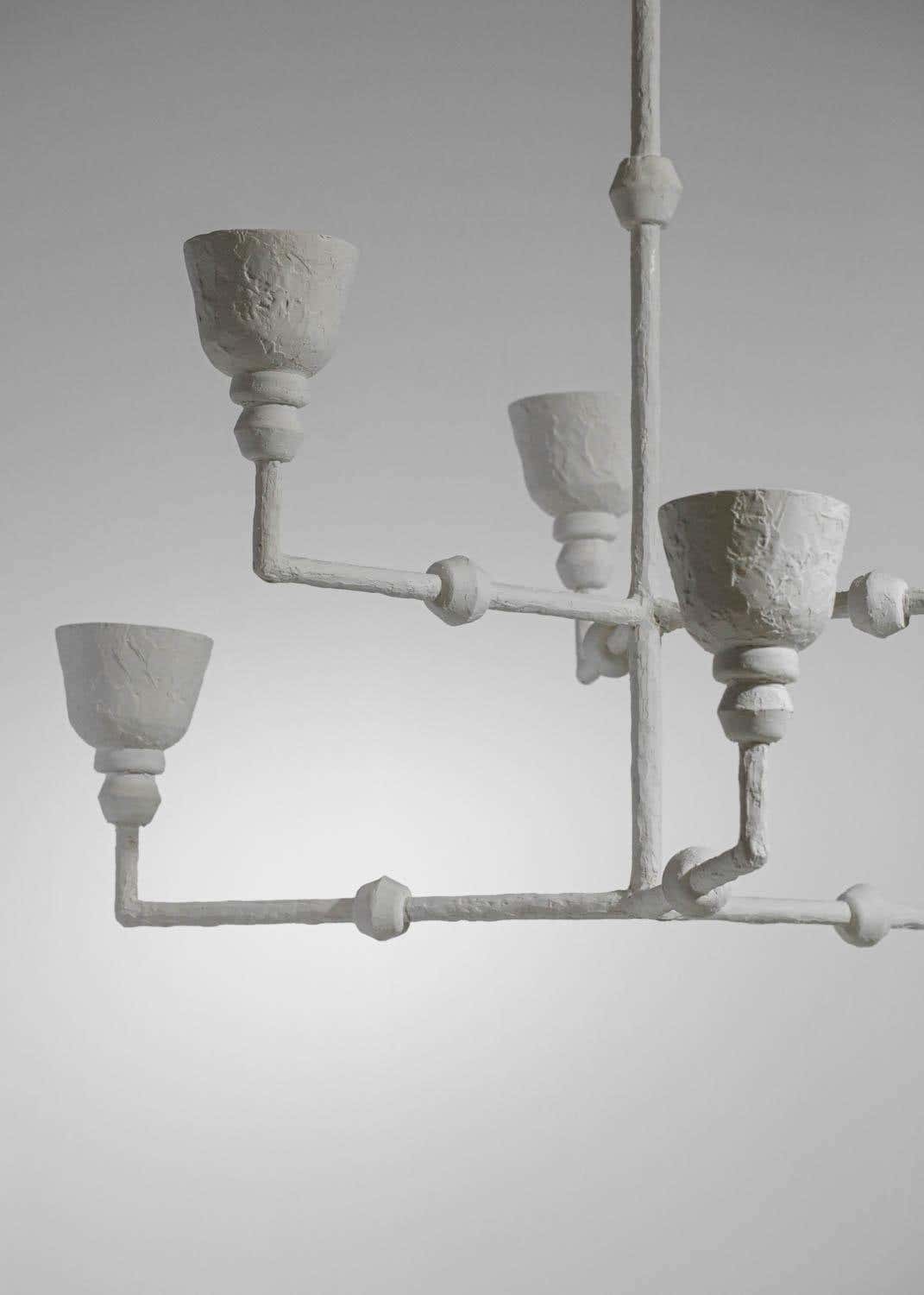 Large Modern French Plaster Chandelier in the Giacometti Style, G337