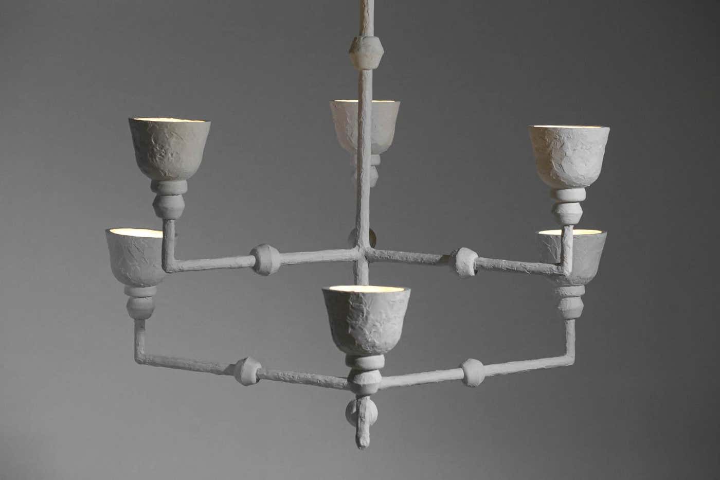 Large Modern French Plaster Chandelier in the Giacometti Style, G337