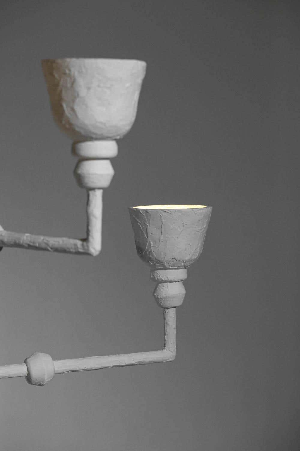 Large Modern French Plaster Chandelier in the Giacometti Style, G337