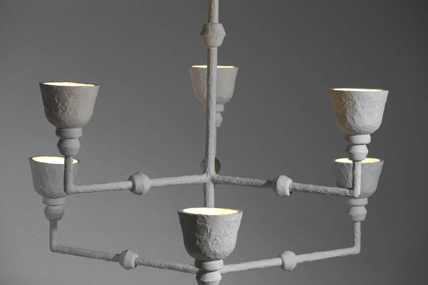 Large Modern French Plaster Chandelier in the Giacometti Style, G337