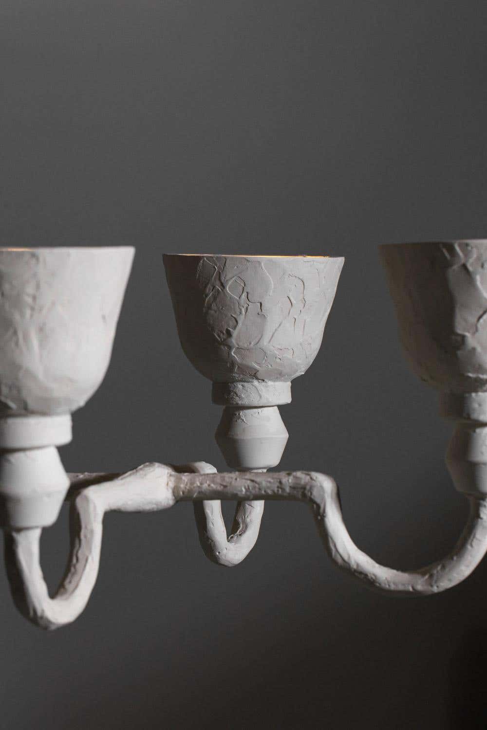 Large modern plaster chandelier inspired by Diego Giacometti 8 lamps