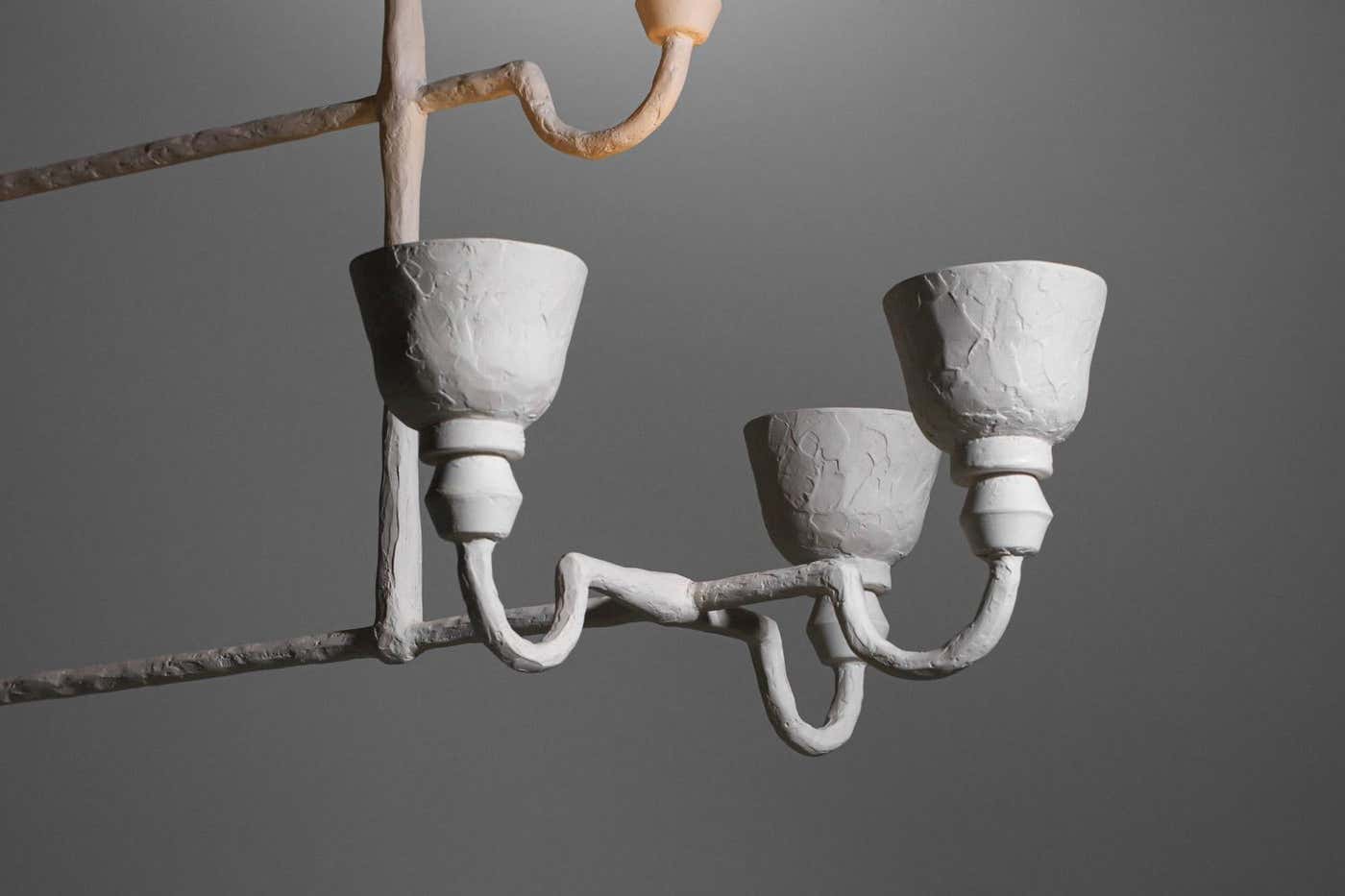 Large modern plaster chandelier inspired by Diego Giacometti 8 lamps