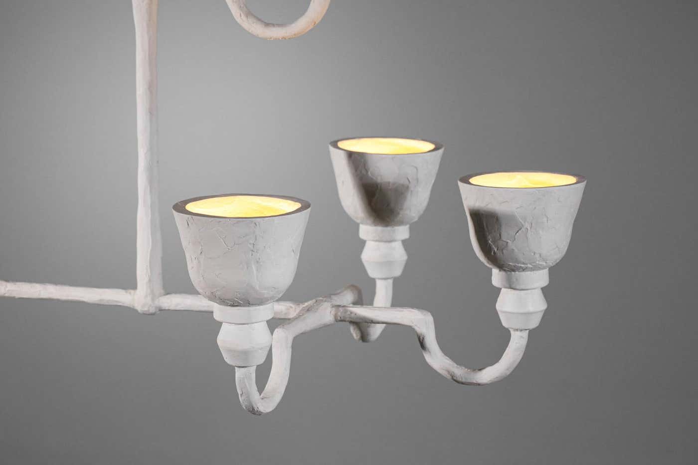 Large modern plaster chandelier inspired by Diego Giacometti 8 lamps