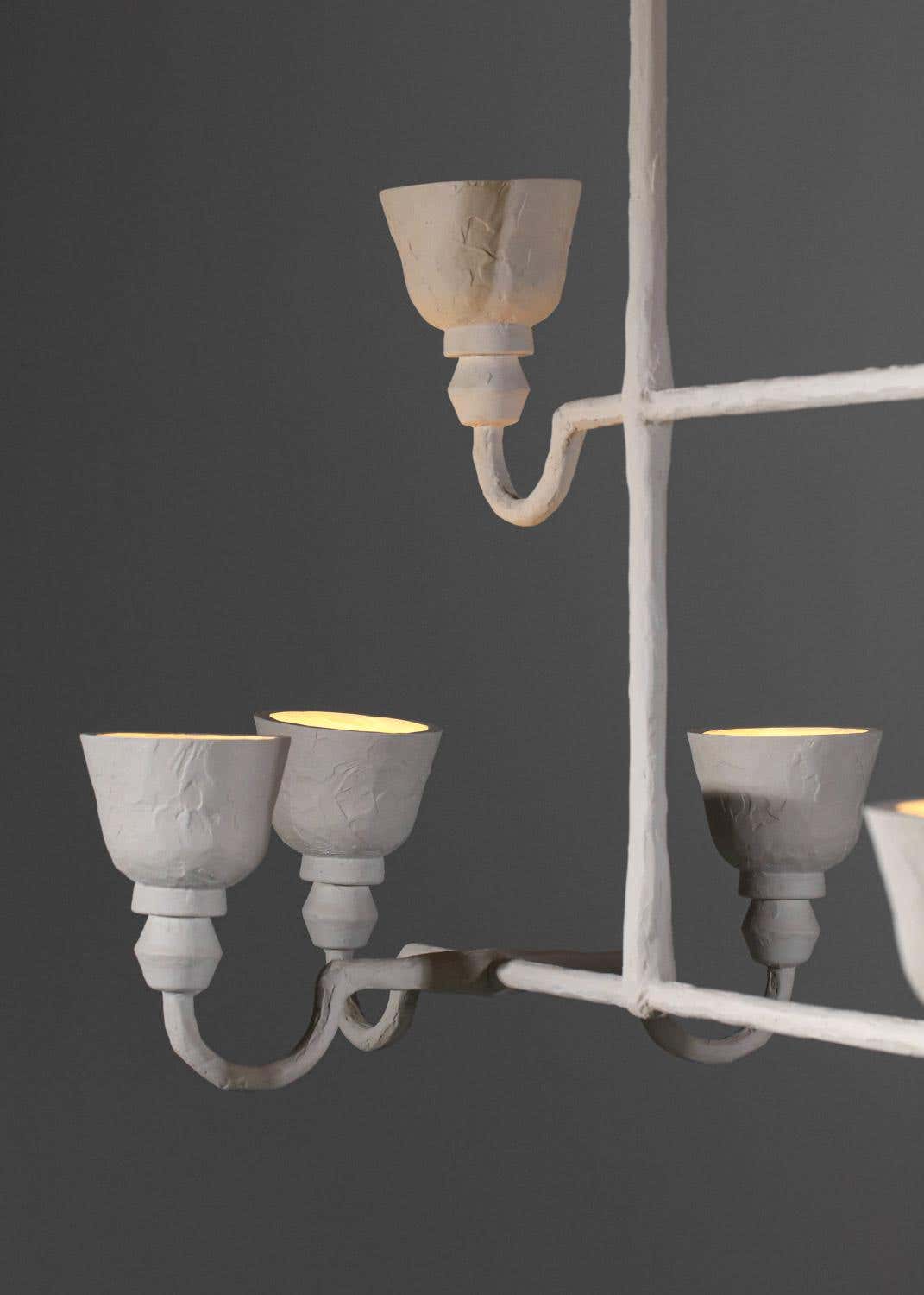 Large modern plaster chandelier inspired by Diego Giacometti 8 lamps