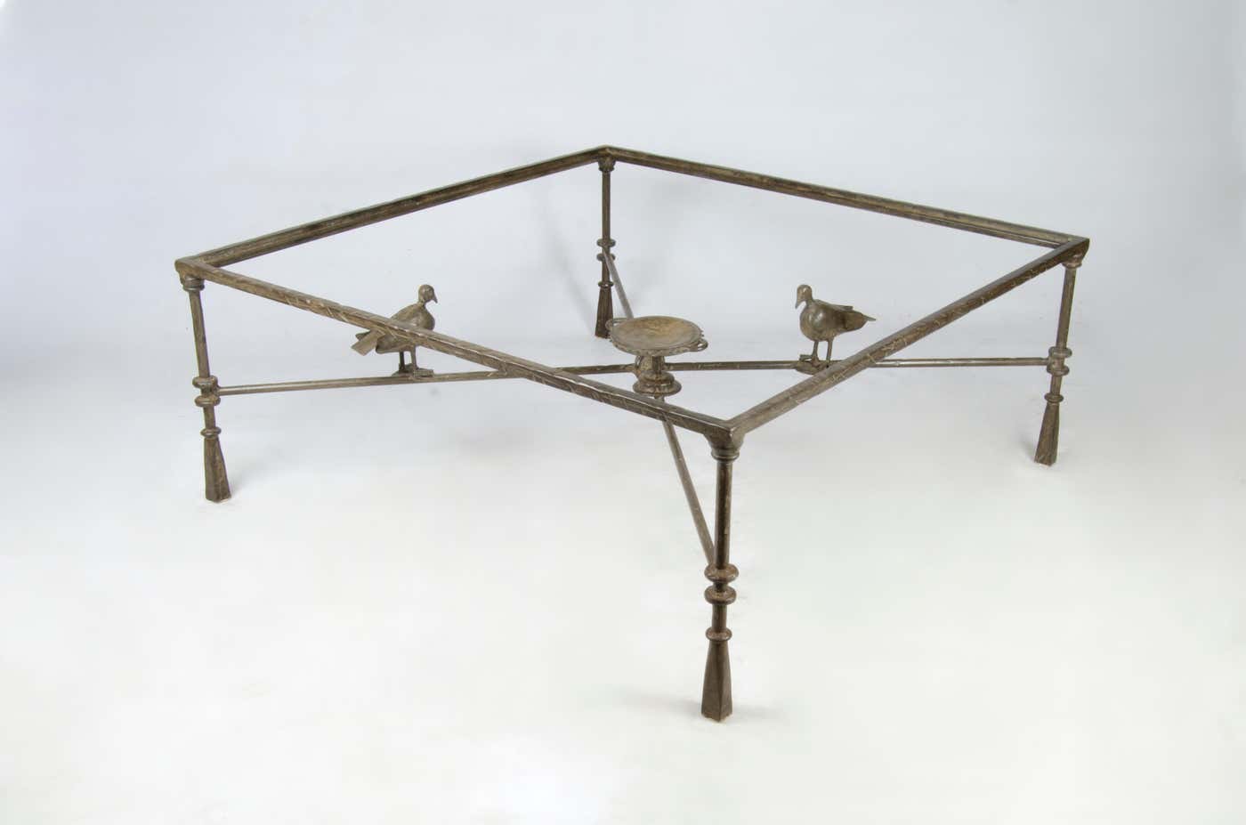 1940s Giacometti-Style Expressionist Iron Square Coffee Table with Birds, France