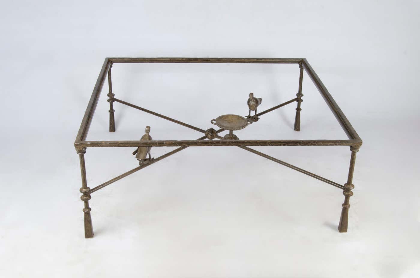 1940s Giacometti-Style Expressionist Iron Square Coffee Table with Birds, France