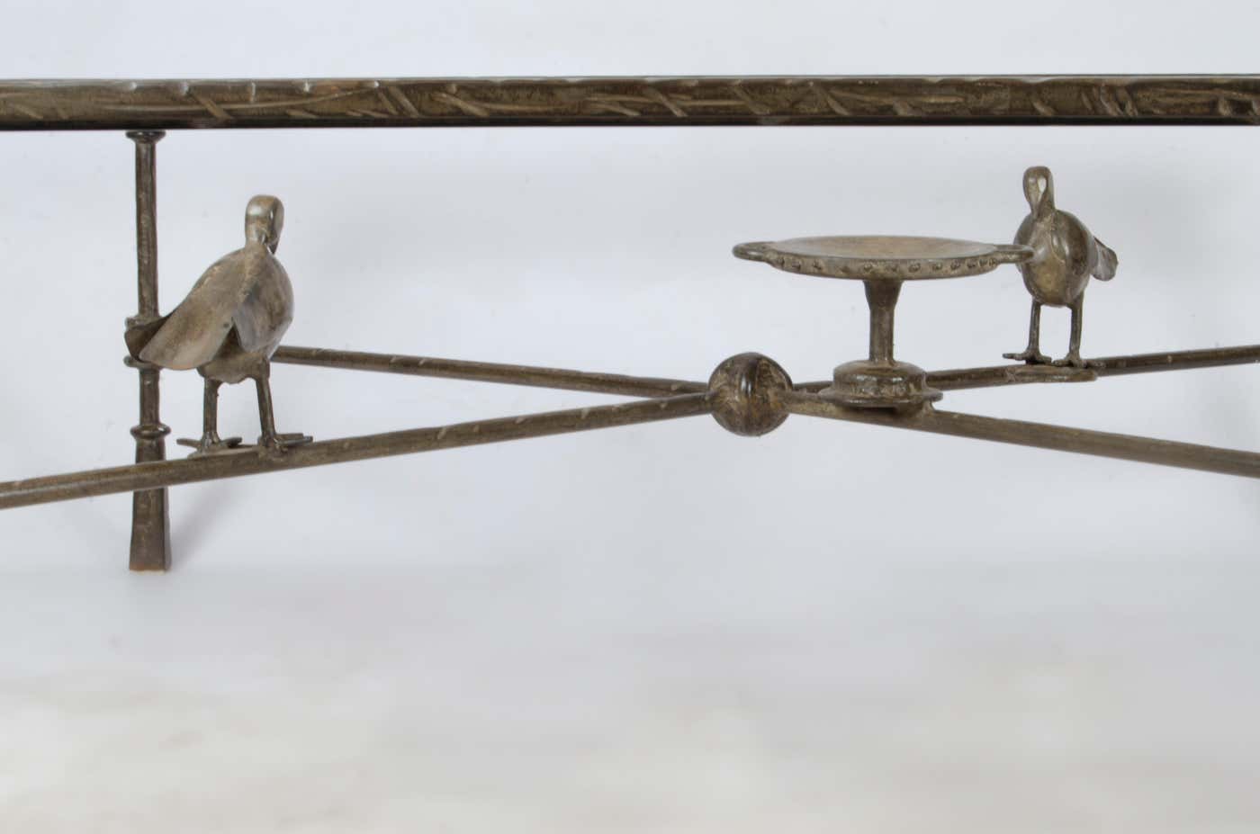 1940s Giacometti-Style Expressionist Iron Square Coffee Table with Birds, France