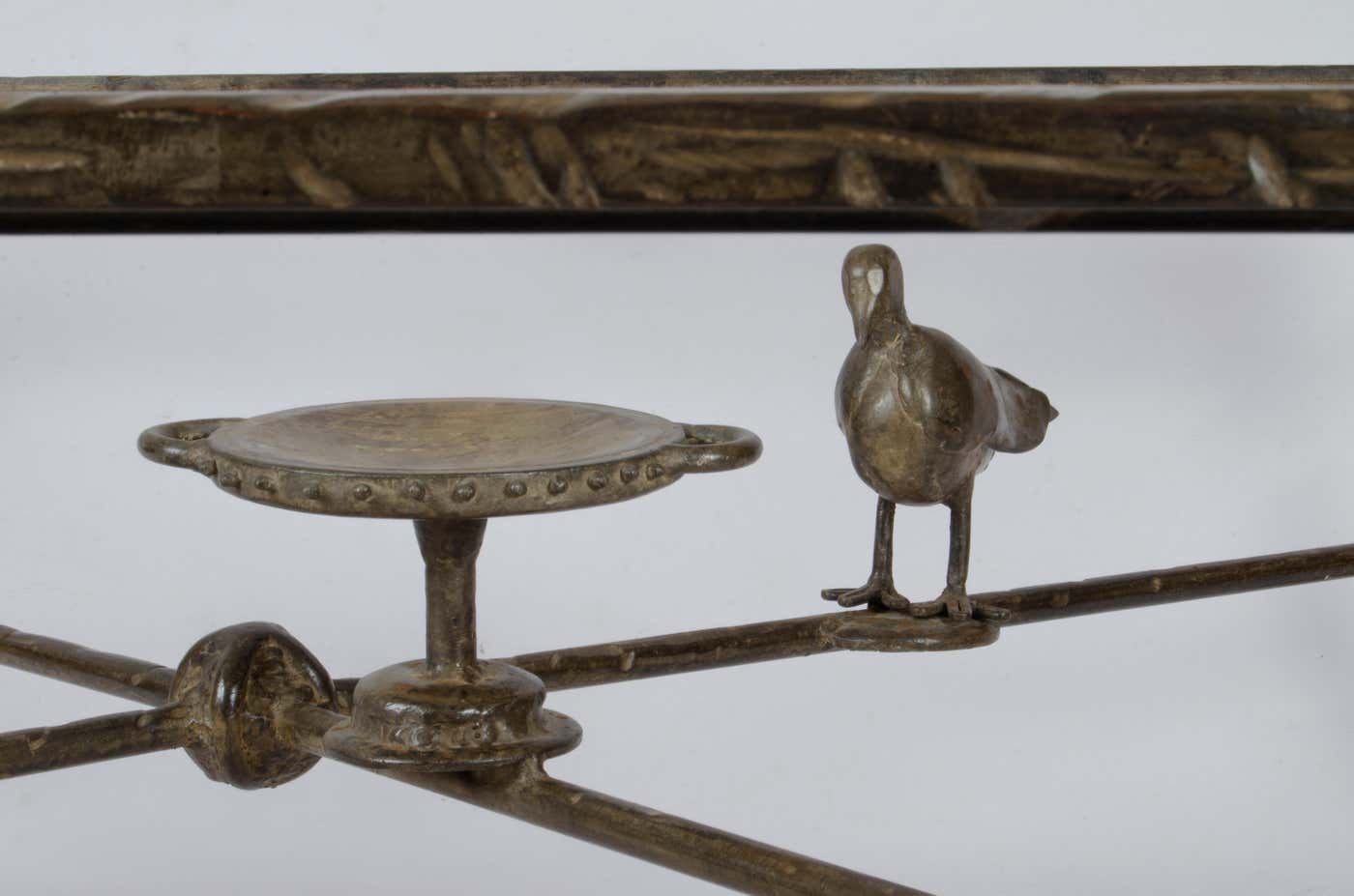 1940s Giacometti-Style Expressionist Iron Square Coffee Table with Birds, France