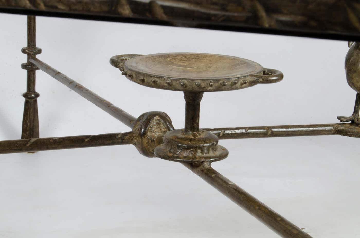 1940s Giacometti-Style Expressionist Iron Square Coffee Table with Birds, France
