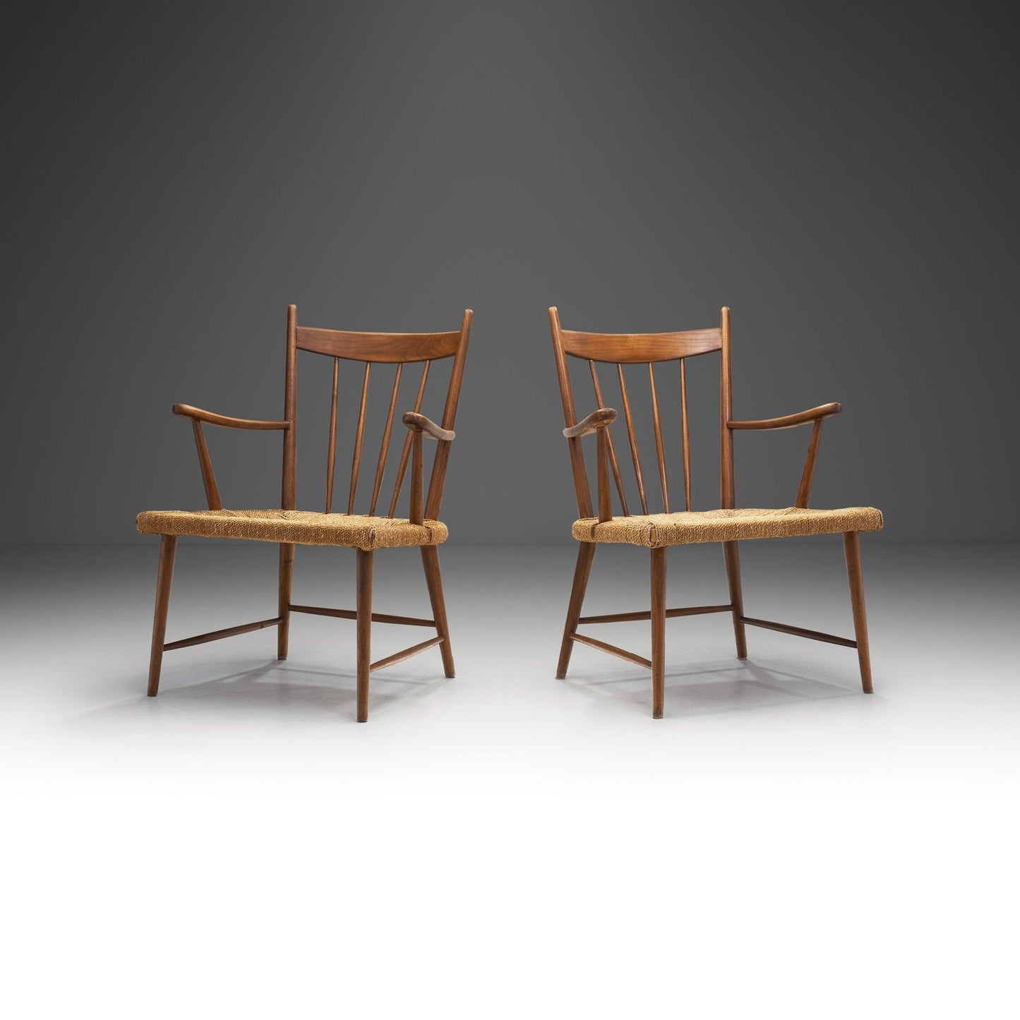 Teak Slatback Chairs with Woven Danish Cord Seats, Denmark ca 1960s
