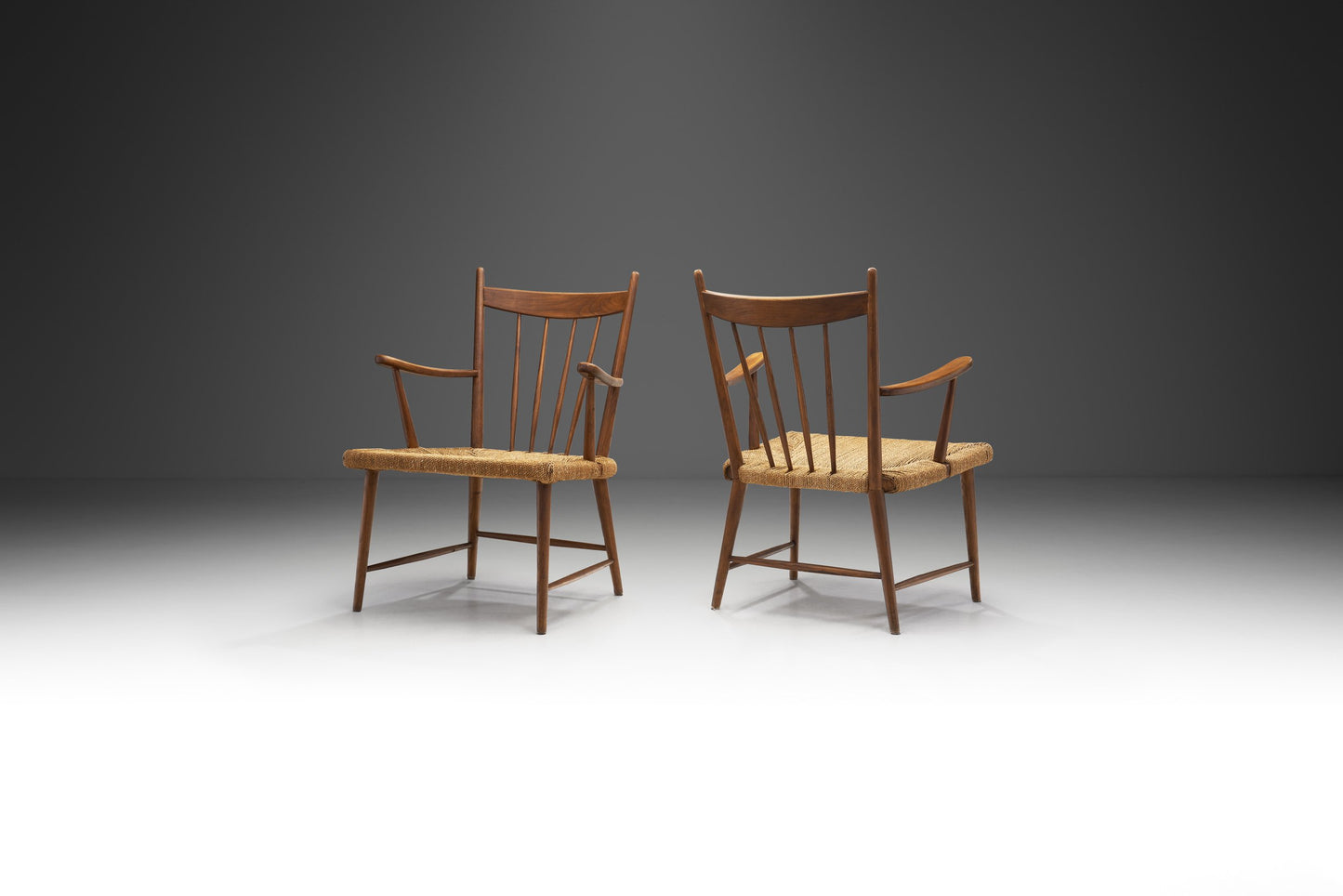 Teak Slatback Chairs with Woven Danish Cord Seats, Denmark ca 1960s