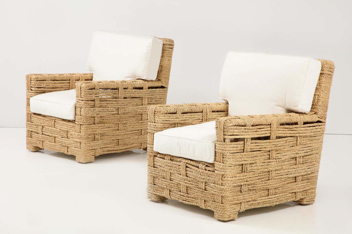 Rare Pare of Raffia Arm Chairs by Adrien Audoux and Frida Minet