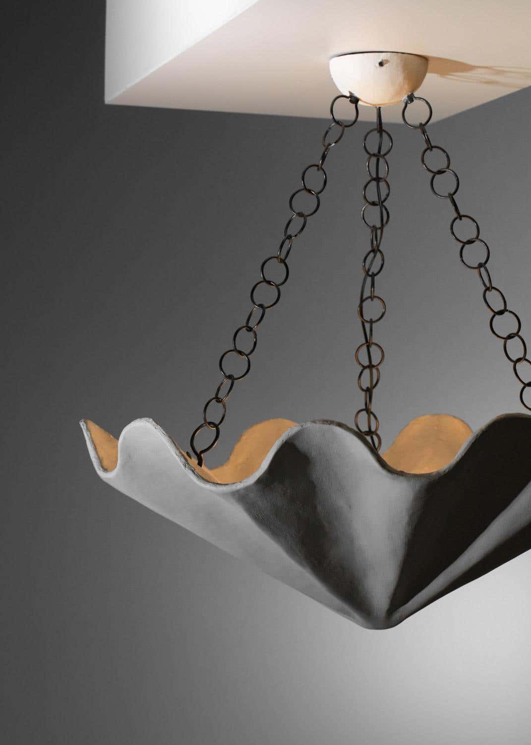 Large modern plaster shell chandelier in style of Diego Giacometti