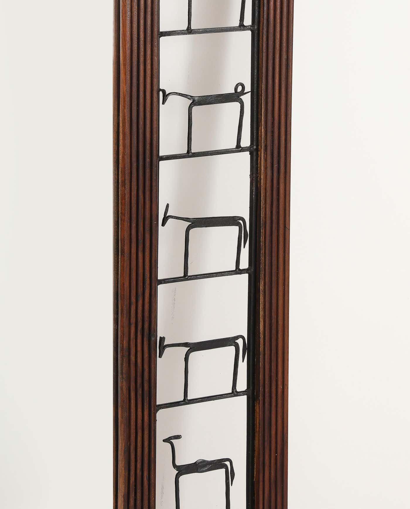 Frederic Weinberg Iron and Wood Figural Wall Mirror, circa 1950