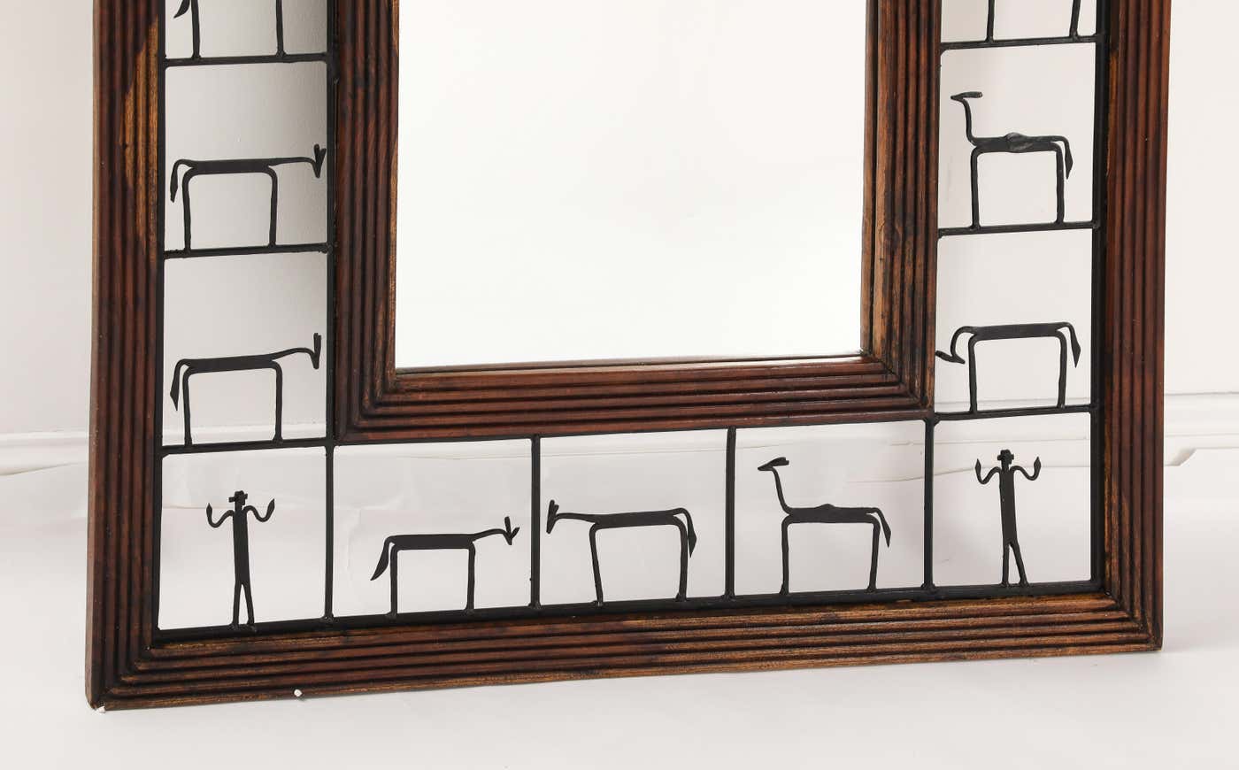 Frederic Weinberg Iron and Wood Figural Wall Mirror, circa 1950