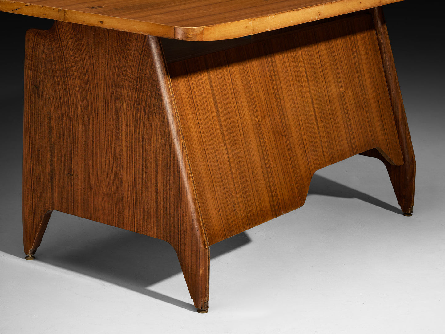 Mid-Century Italian Desk with Drawers and Brass Details