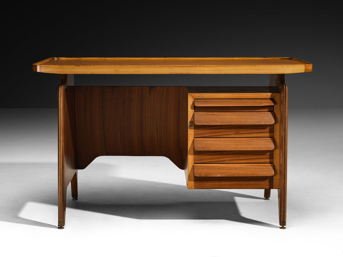 Mid-Century Italian Desk with Drawers and Brass Details