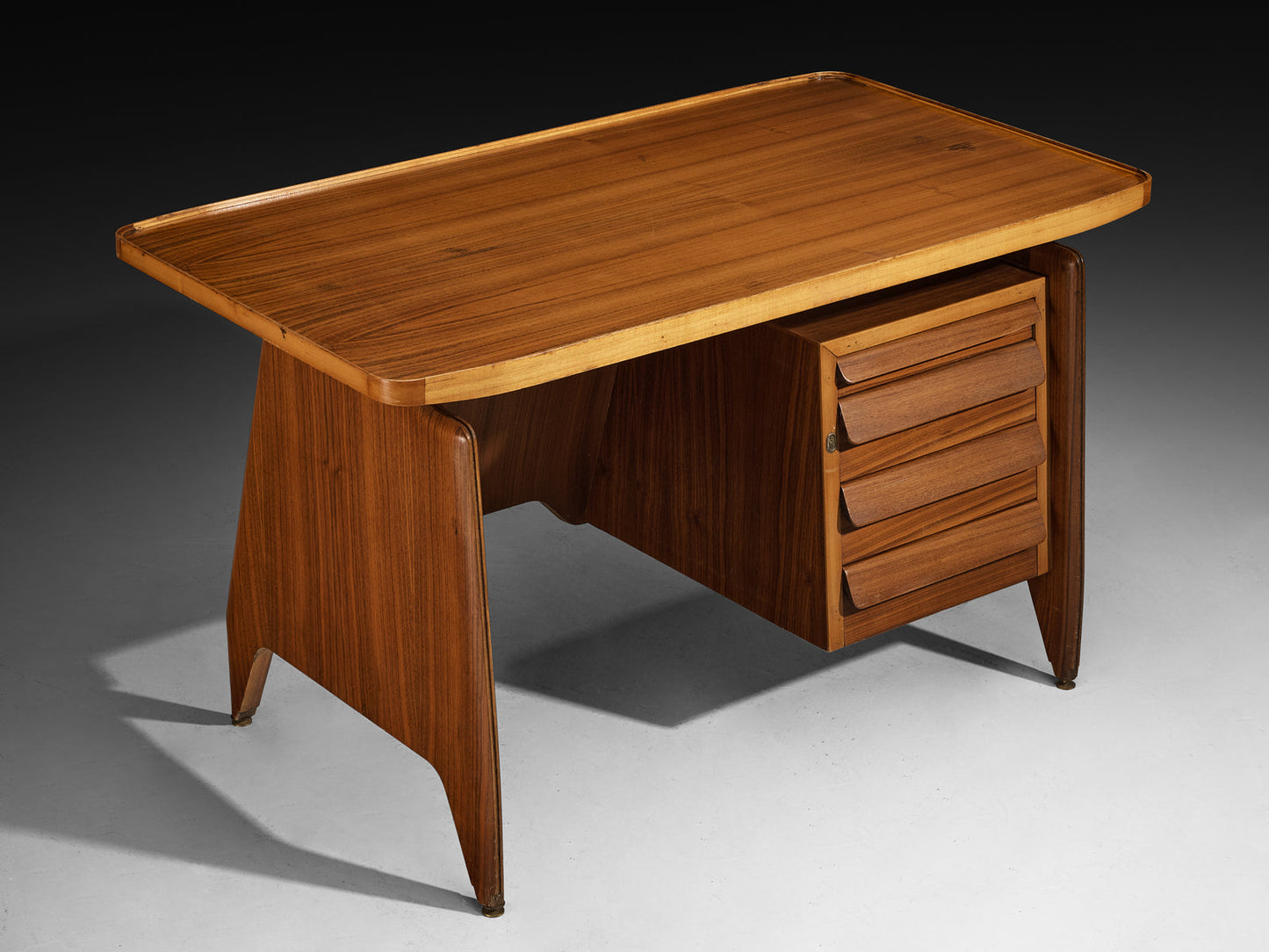 Mid-Century Italian Desk with Drawers and Brass Details