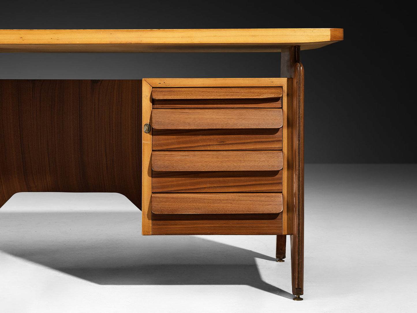 Mid-Century Italian Desk with Drawers and Brass Details