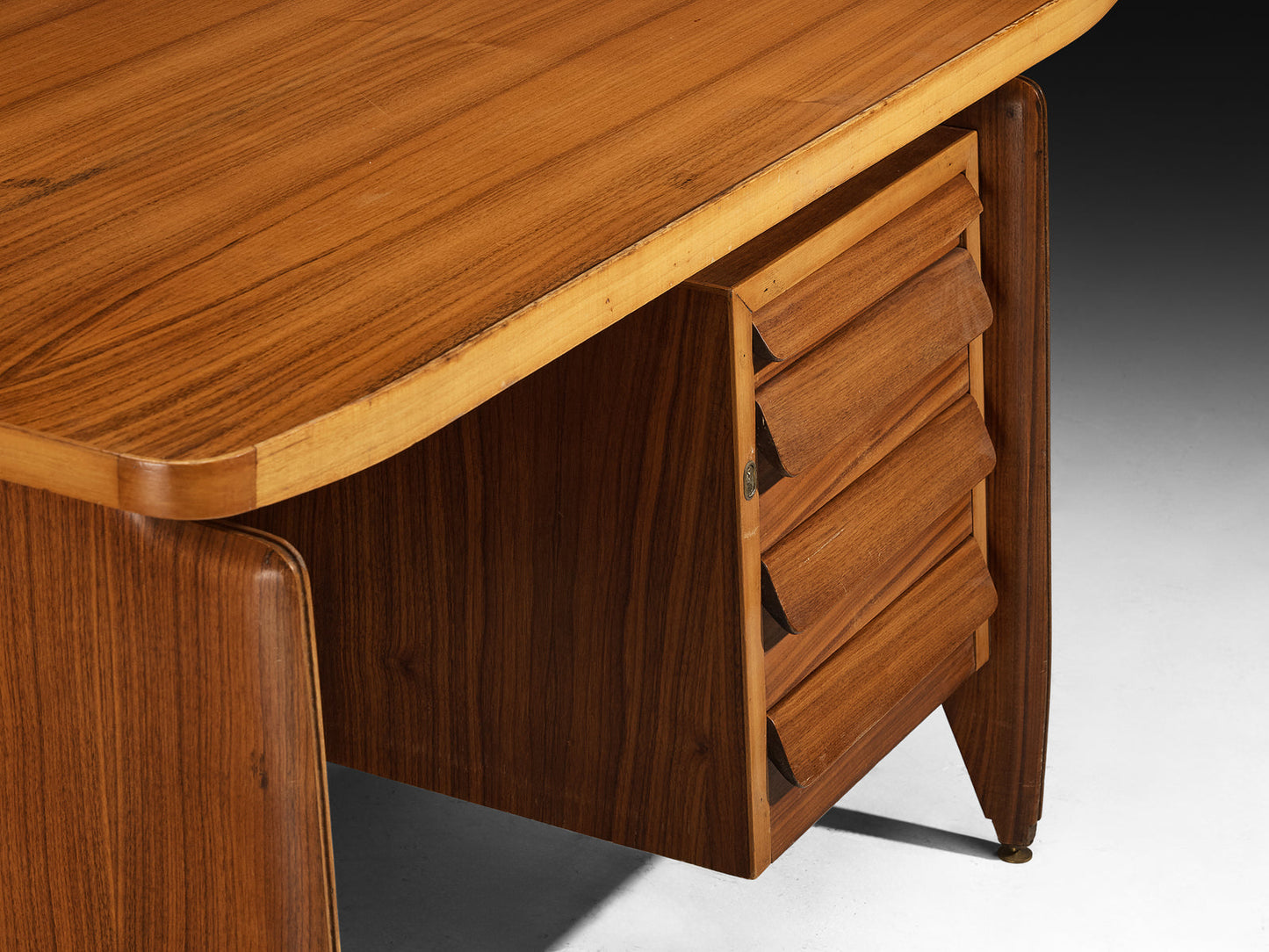 Mid-Century Italian Desk with Drawers and Brass Details