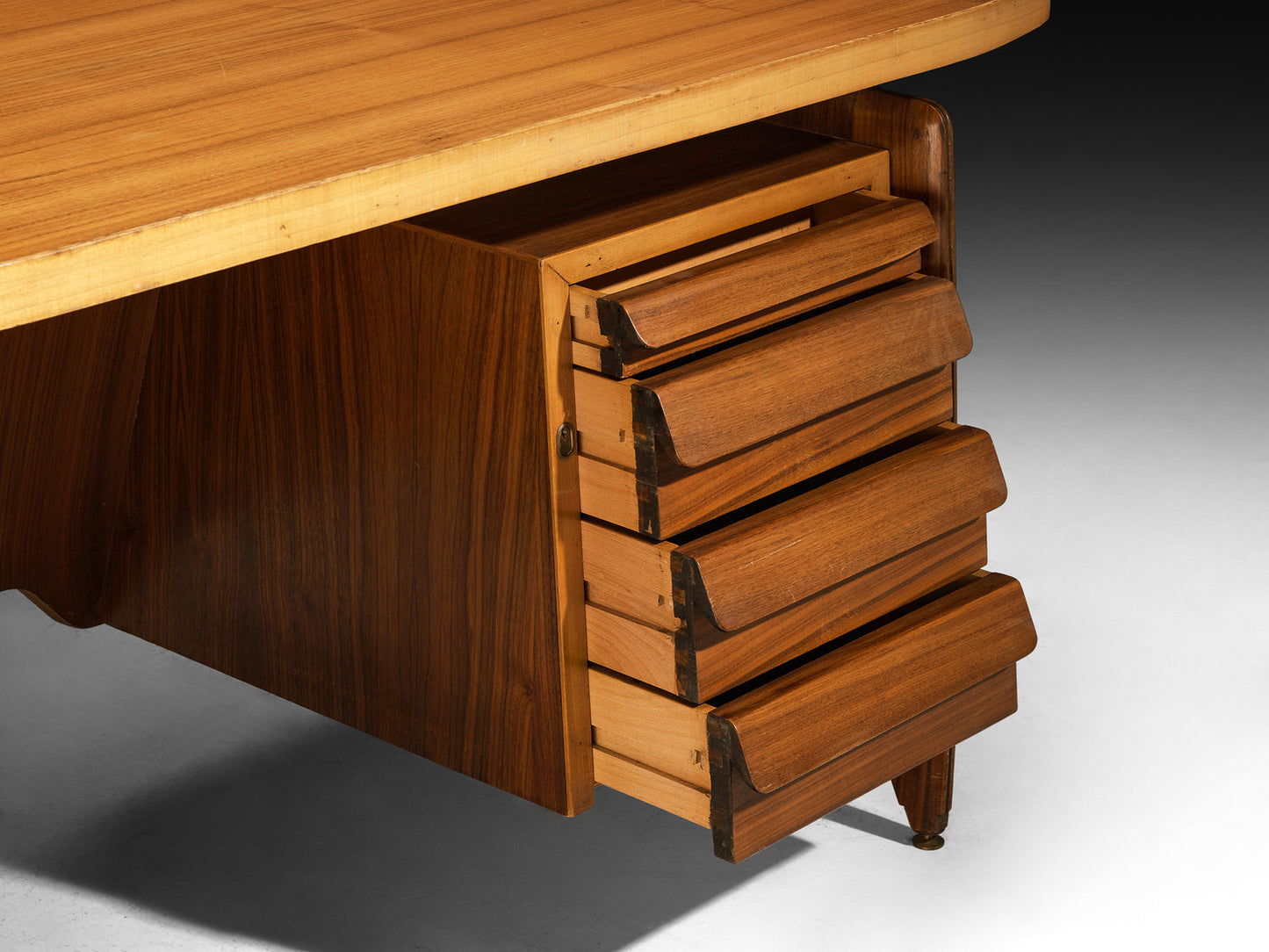 Mid-Century Italian Desk with Drawers and Brass Details