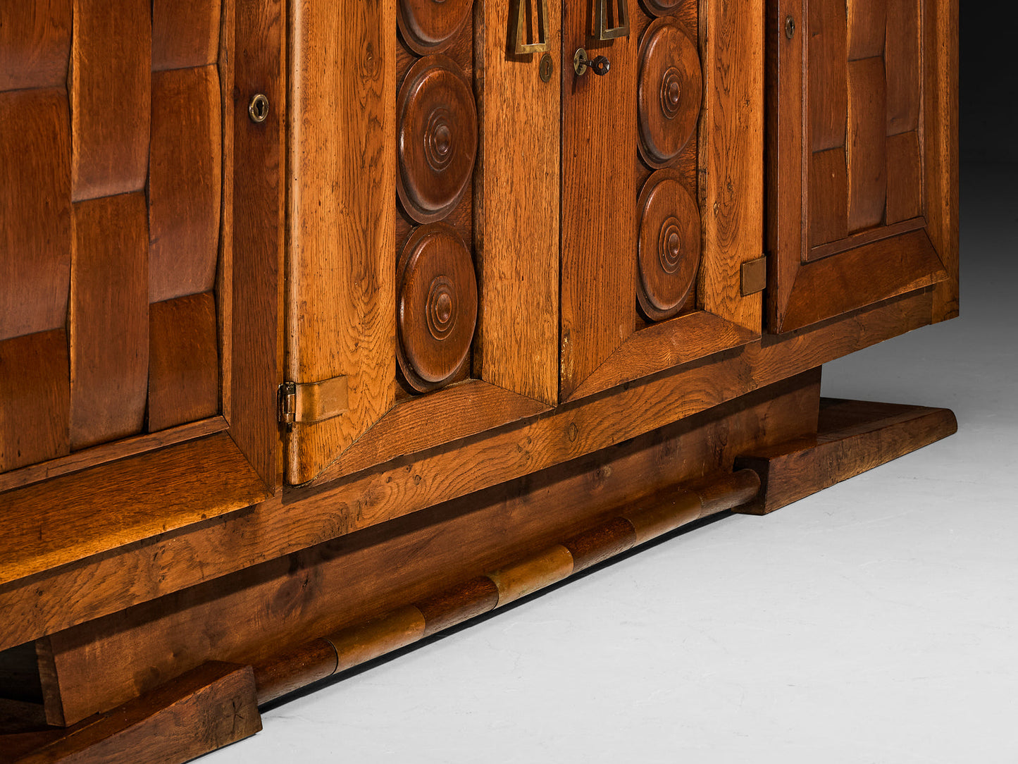1930s French Art Deco Sideboard in Solid Oak and Brass