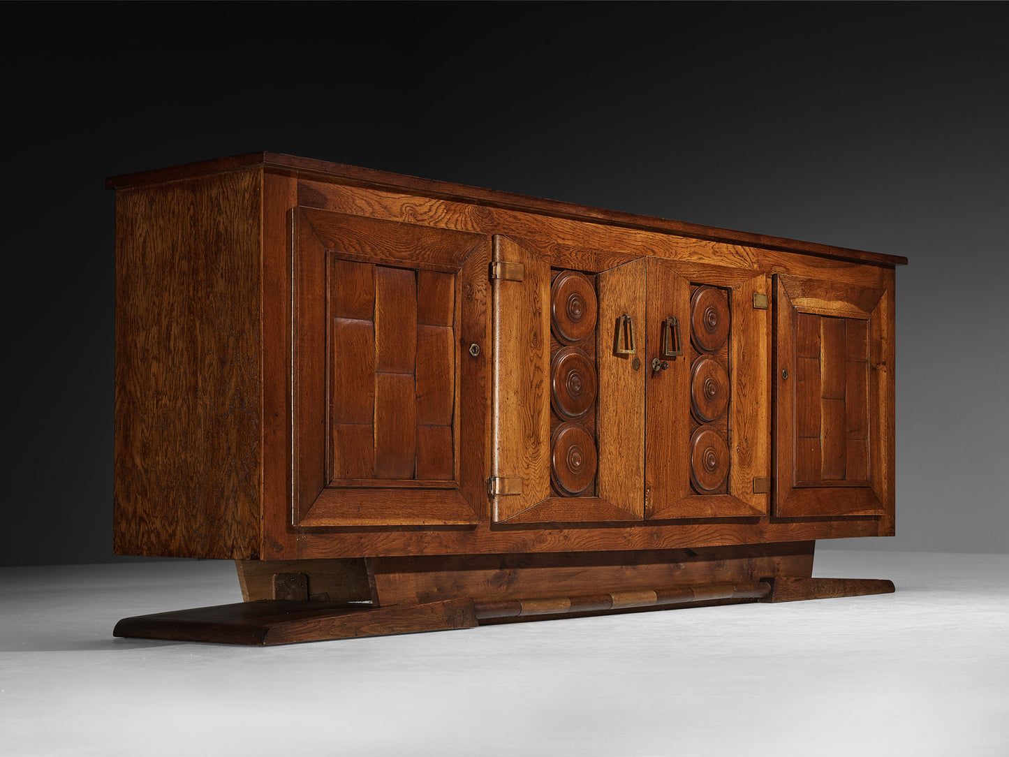 1930s French Art Deco Sideboard in Solid Oak and Brass