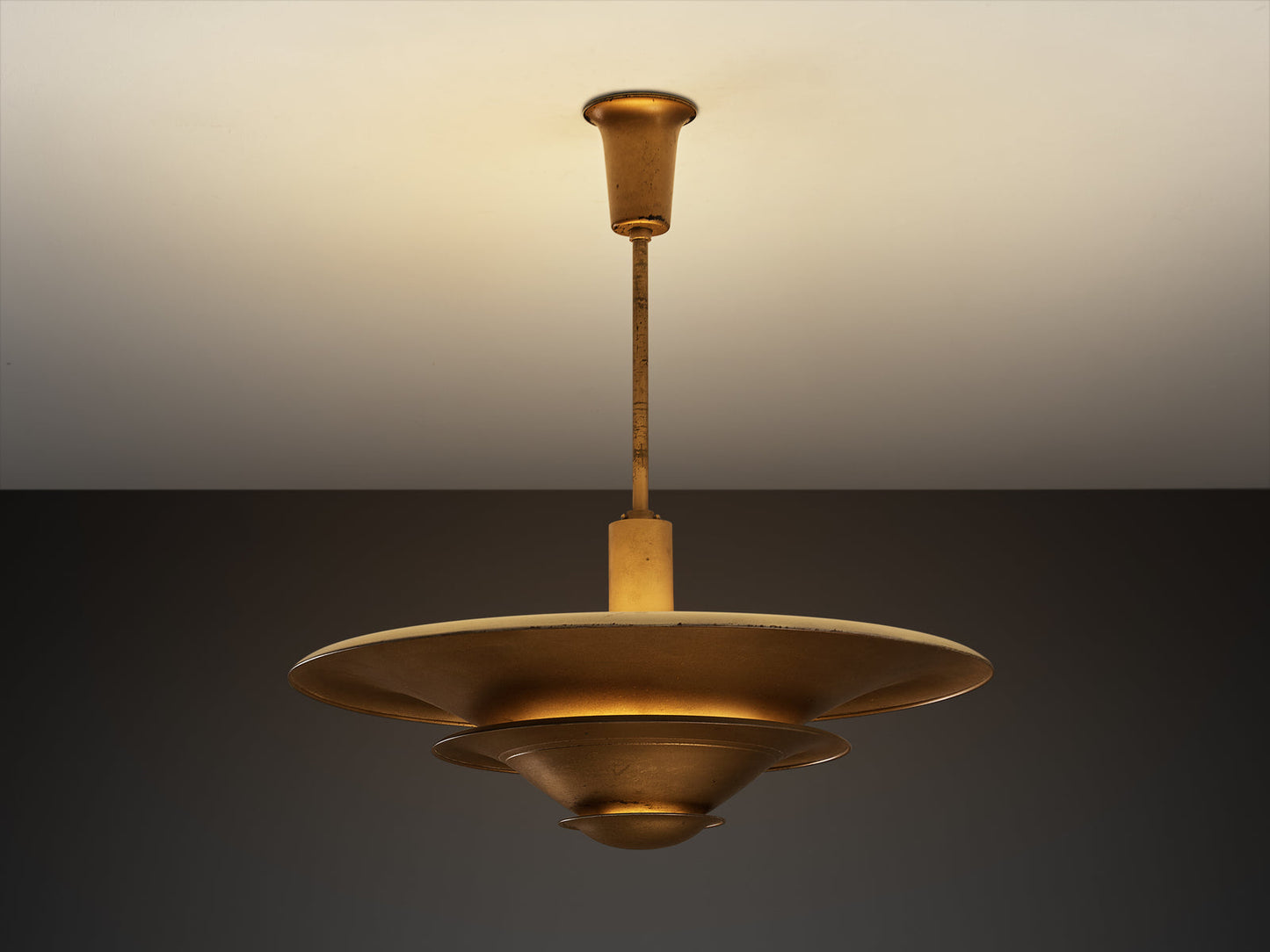 Rare 1930s Louis Poulsen Ceiling Light in Golden Painted Metal