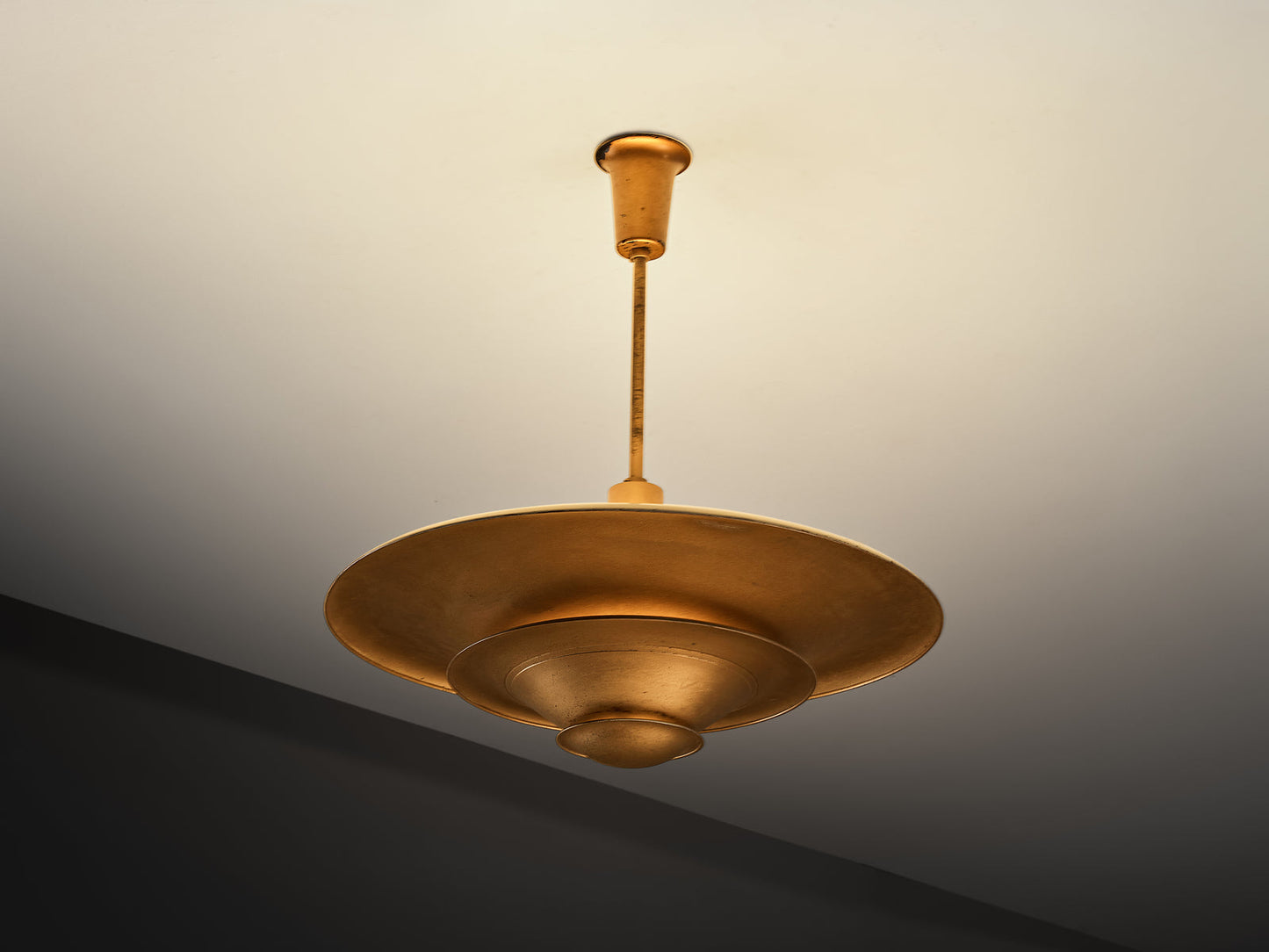 Rare 1930s Louis Poulsen Ceiling Light in Golden Painted Metal
