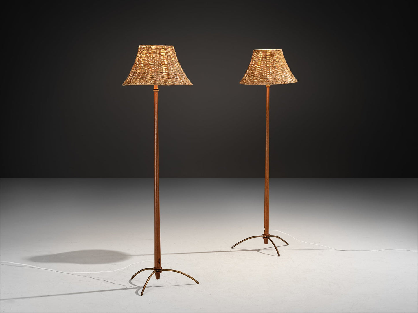 Hans-Agne Jakobsson Pair of 'G45' Floor Lamps in Teak and Cane