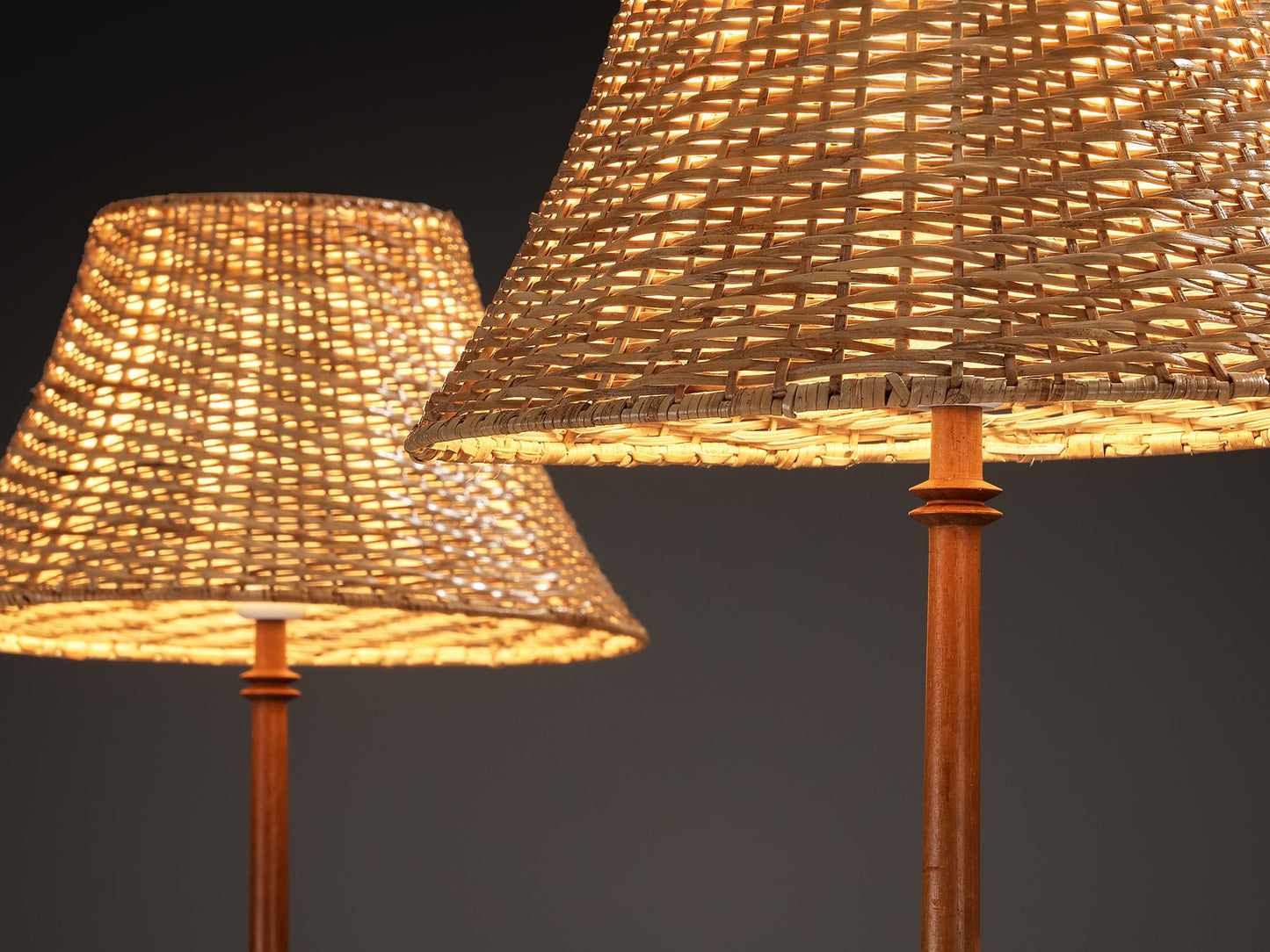 Hans-Agne Jakobsson Pair of 'G45' Floor Lamps in Teak and Cane