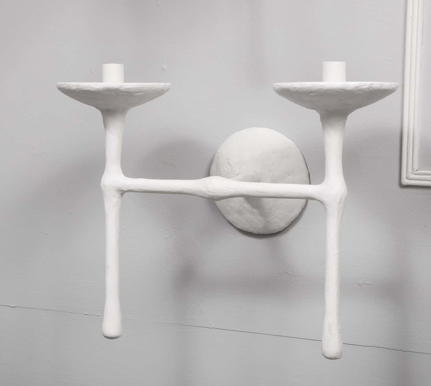 Custom Pair of Two-Arm Plaster Sconces in the Giacometti Manner
