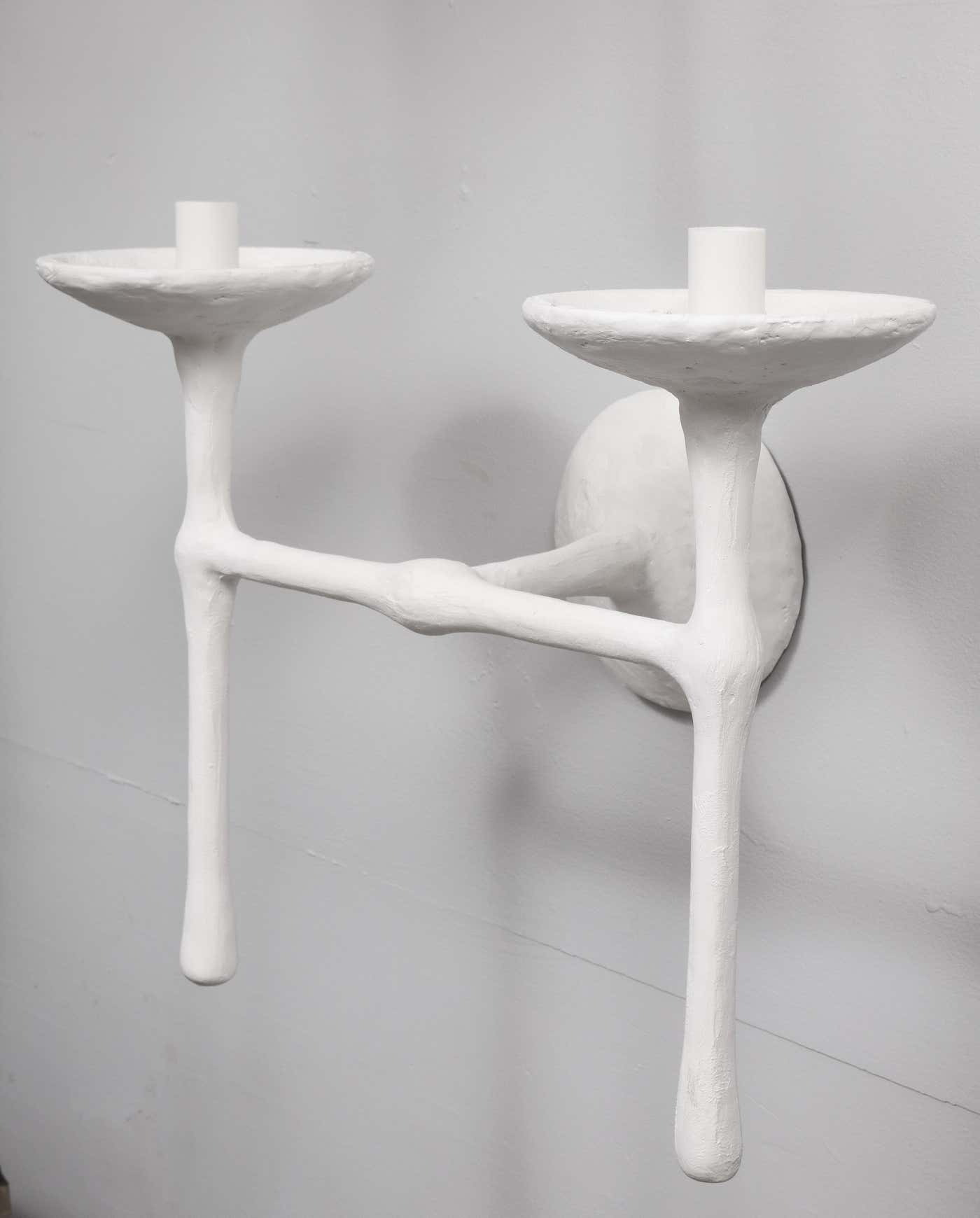Custom Pair of Two-Arm Plaster Sconces in the Giacometti Manner