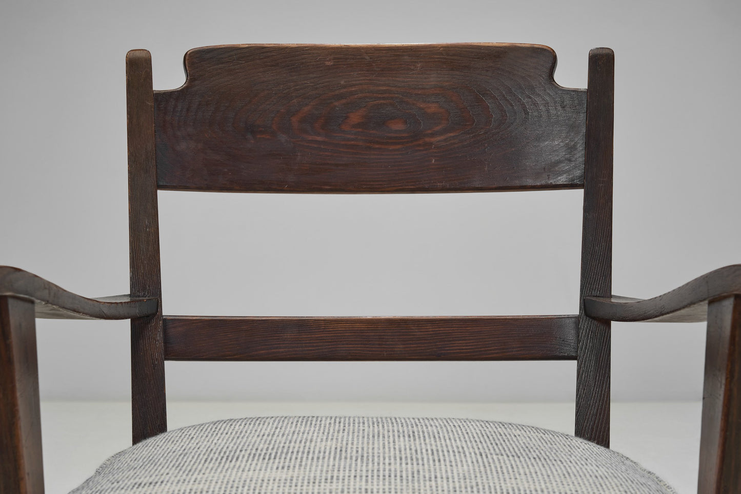 Pair of Dark Stained Pine Armchairs, Europe First half of the 20th century