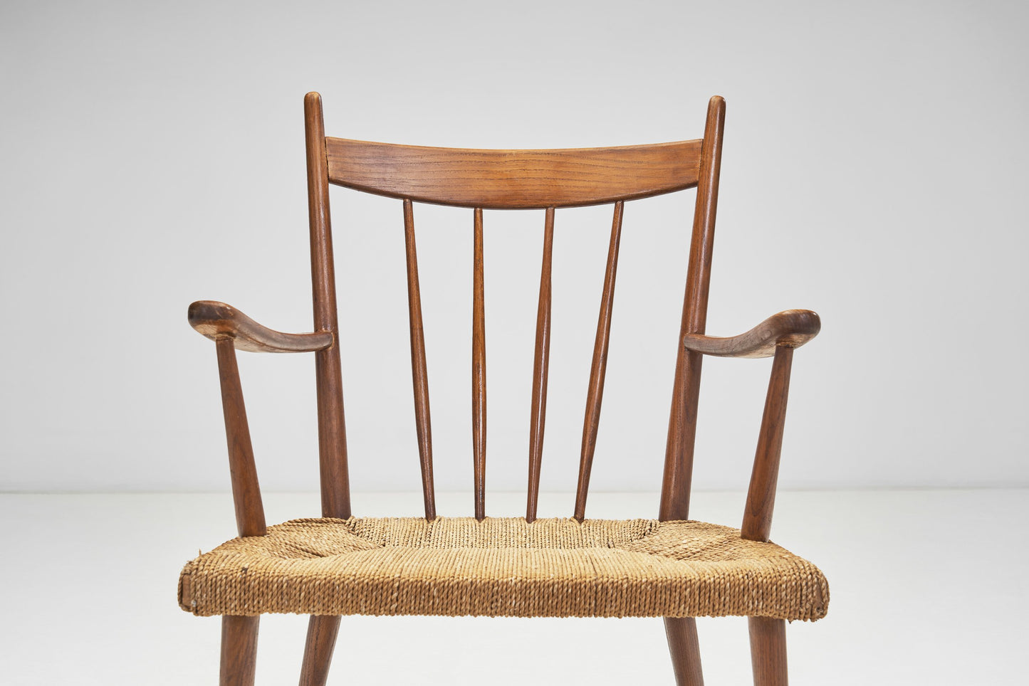 Teak Slatback Chairs with Woven Danish Cord Seats, Denmark ca 1960s