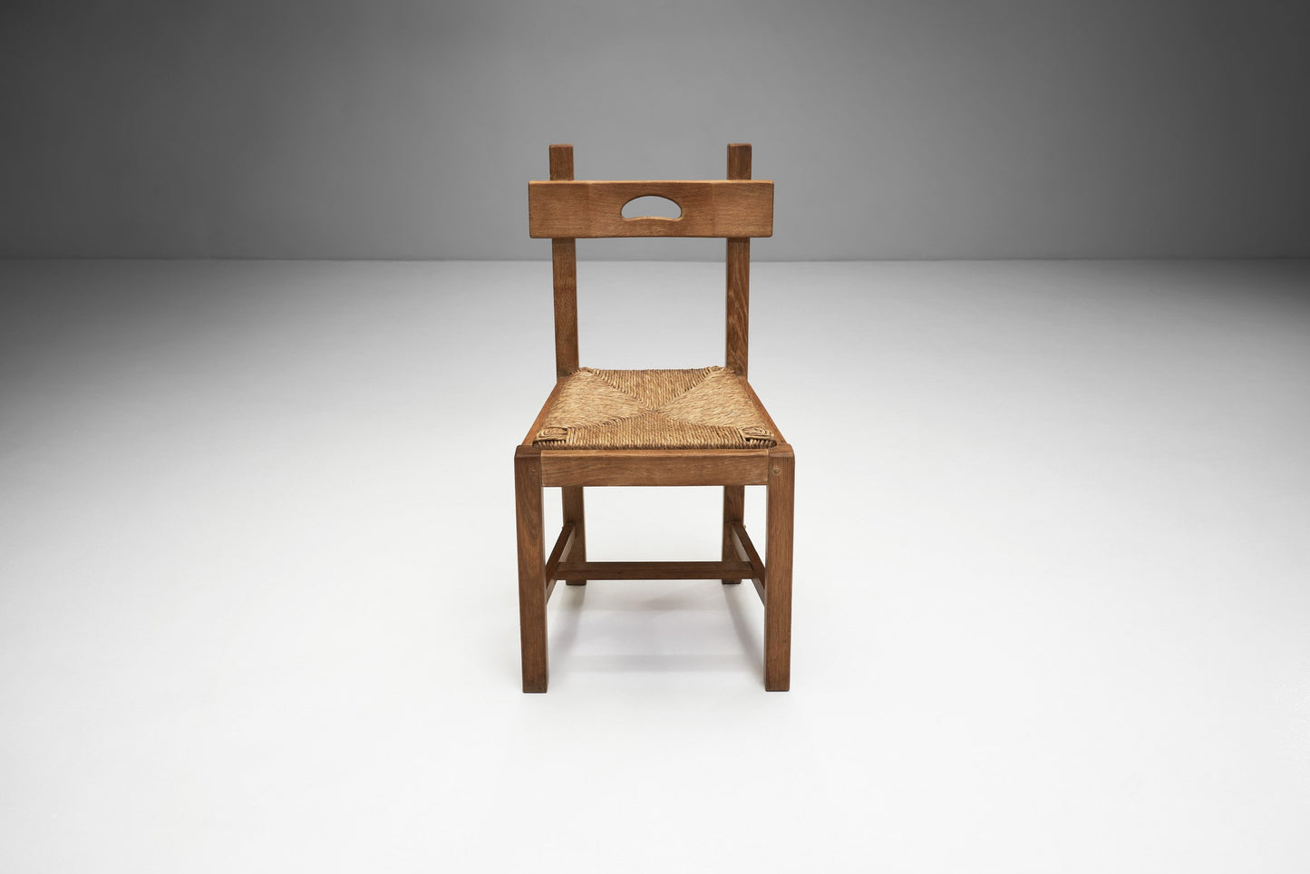 Rush and Wood Rustic Dining Chair Set, Europe ca 1950s