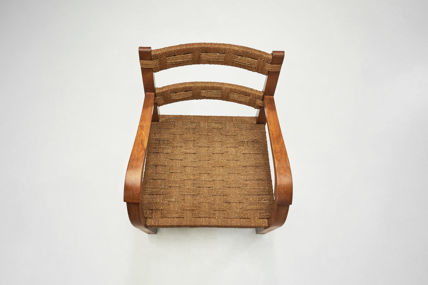 A Pair of Wood and Rattan Armchairs, Italy Mid-20th Century