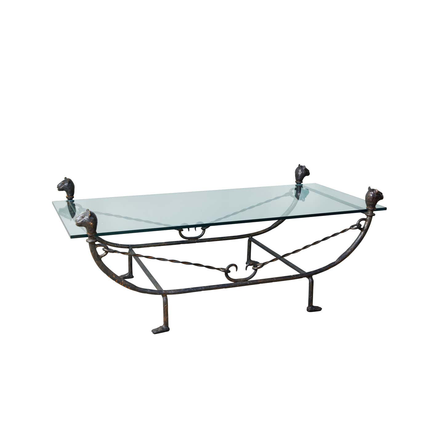 Bronze and Forged Iron Coffee Table in the Style of Diego Giacometti