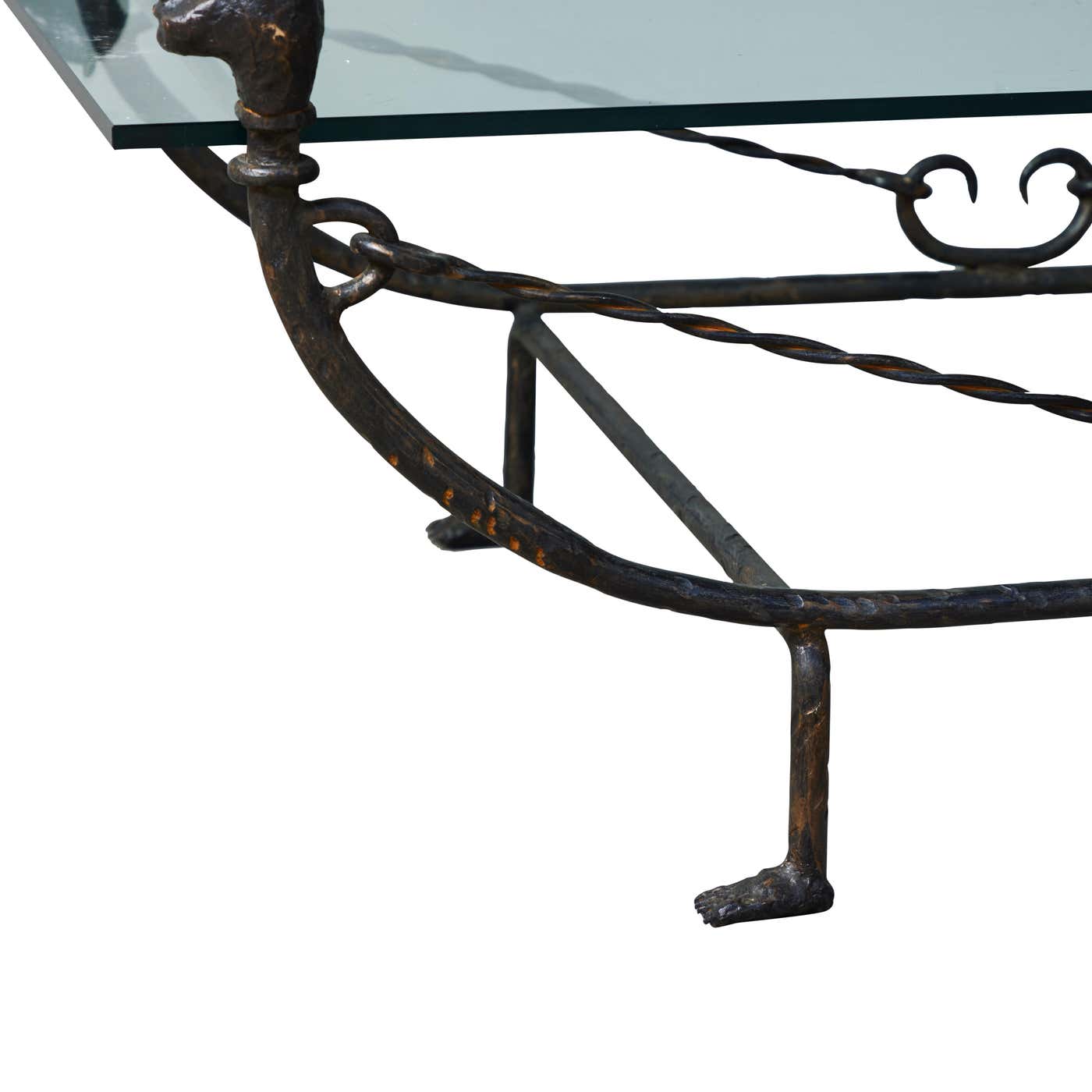 Bronze and Forged Iron Coffee Table in the Style of Diego Giacometti