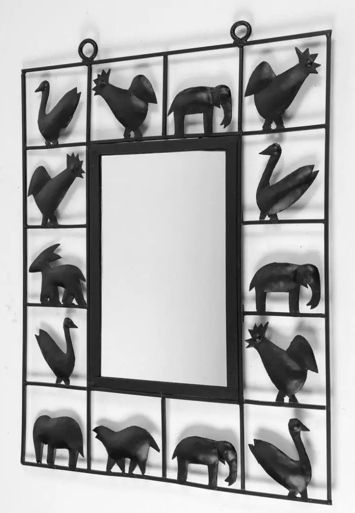 Pair of wrought iron mirrors, Atelier Marolles & Jean Touret