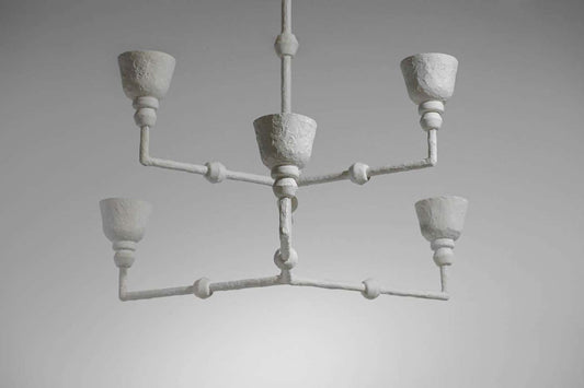 Large Modern French Plaster Chandelier in the Giacometti Style, G337
