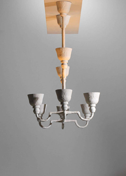 Large modern plaster chandelier inspired by Diego Giacometti 8 lamps