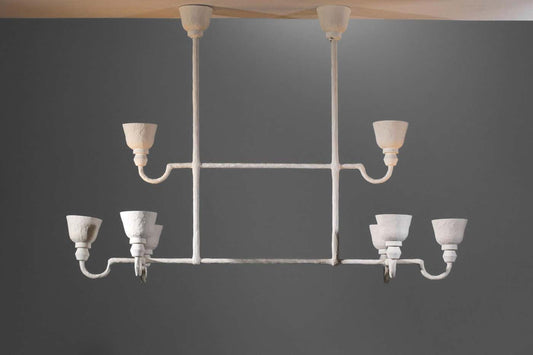 Large modern plaster chandelier inspired by Diego Giacometti 8 lamps