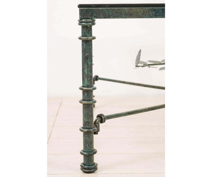 Giacometti Style Square Glass Top Iron Coffee Table with Verdigris Green Patina
