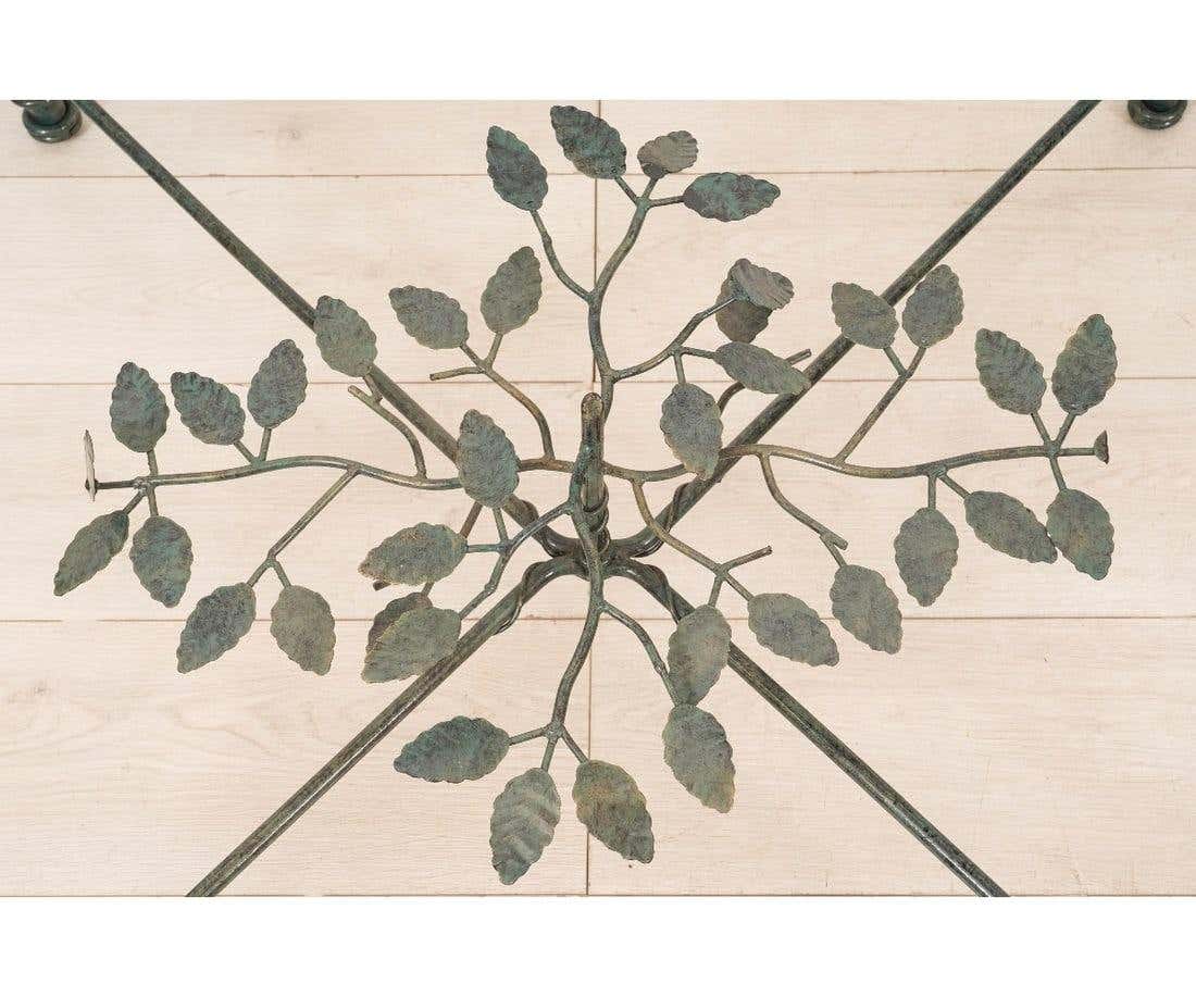 Giacometti Style Square Glass Top Iron Coffee Table with Verdigris Green Patina