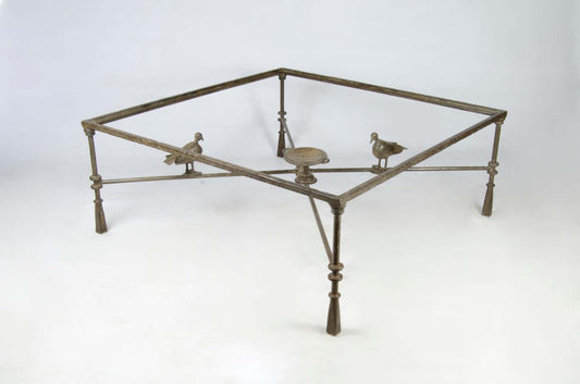 1940s Giacometti-Style Expressionist Iron Square Coffee Table with Birds, France