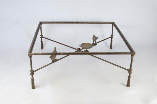 1940s Giacometti-Style Expressionist Iron Square Coffee Table with Birds, France