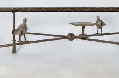1940s Giacometti-Style Expressionist Iron Square Coffee Table with Birds, France